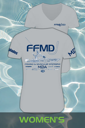 Women S V Neck Short Sleeve Ffmd Boat Performance Shirt Dri Fit Gre Fishing For Md Muscular Dystrophy