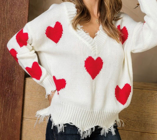 Closer To  My Heart Distressed Sweater
