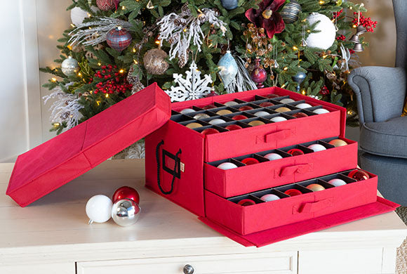 Christmas Ornament Storage Box with 3 Slide Out Trays, Adjustable