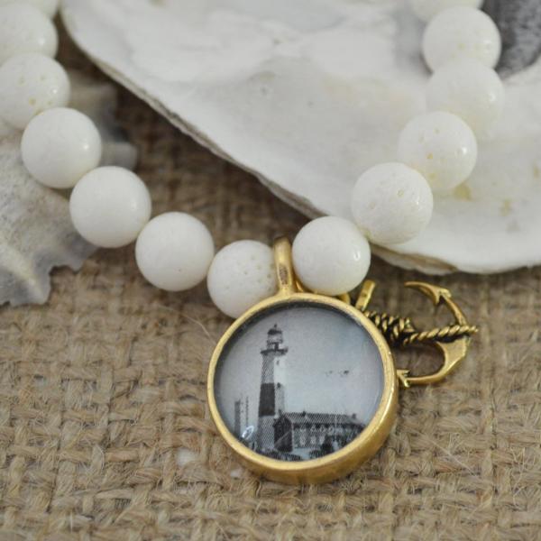 Women's Nautical SemiPrecious Beaded Charm Bracelet - Lighthouse