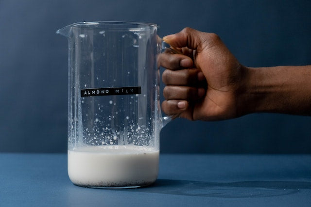 almond milk in a large jug