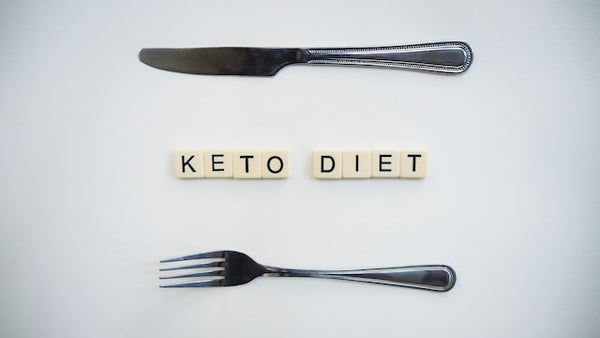 Words Keto Diet, a fork, and a knife.