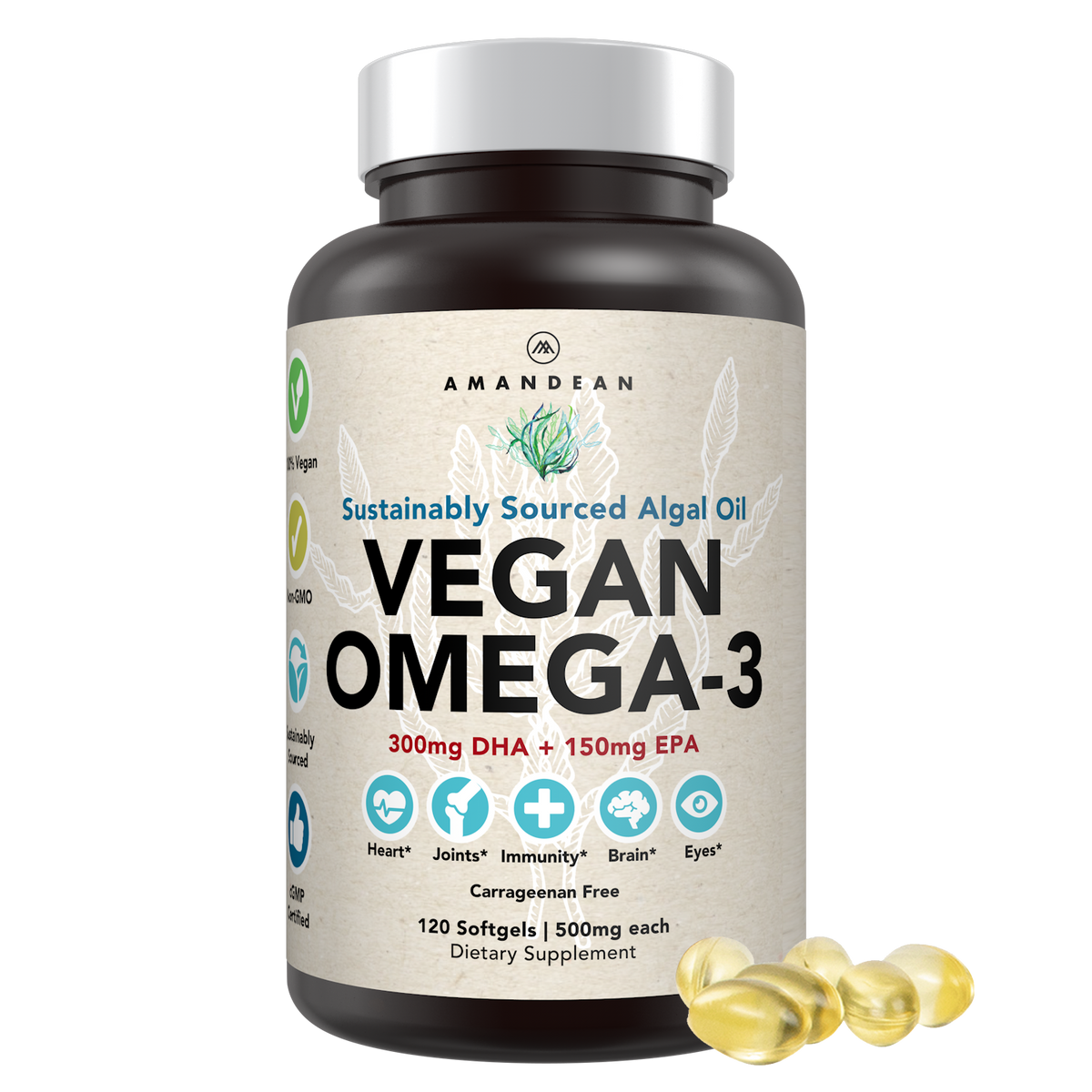 logo compenseren Republikeinse partij Vegan Omega-3 (DHA + EPA) 500mg Capsules - Amandean