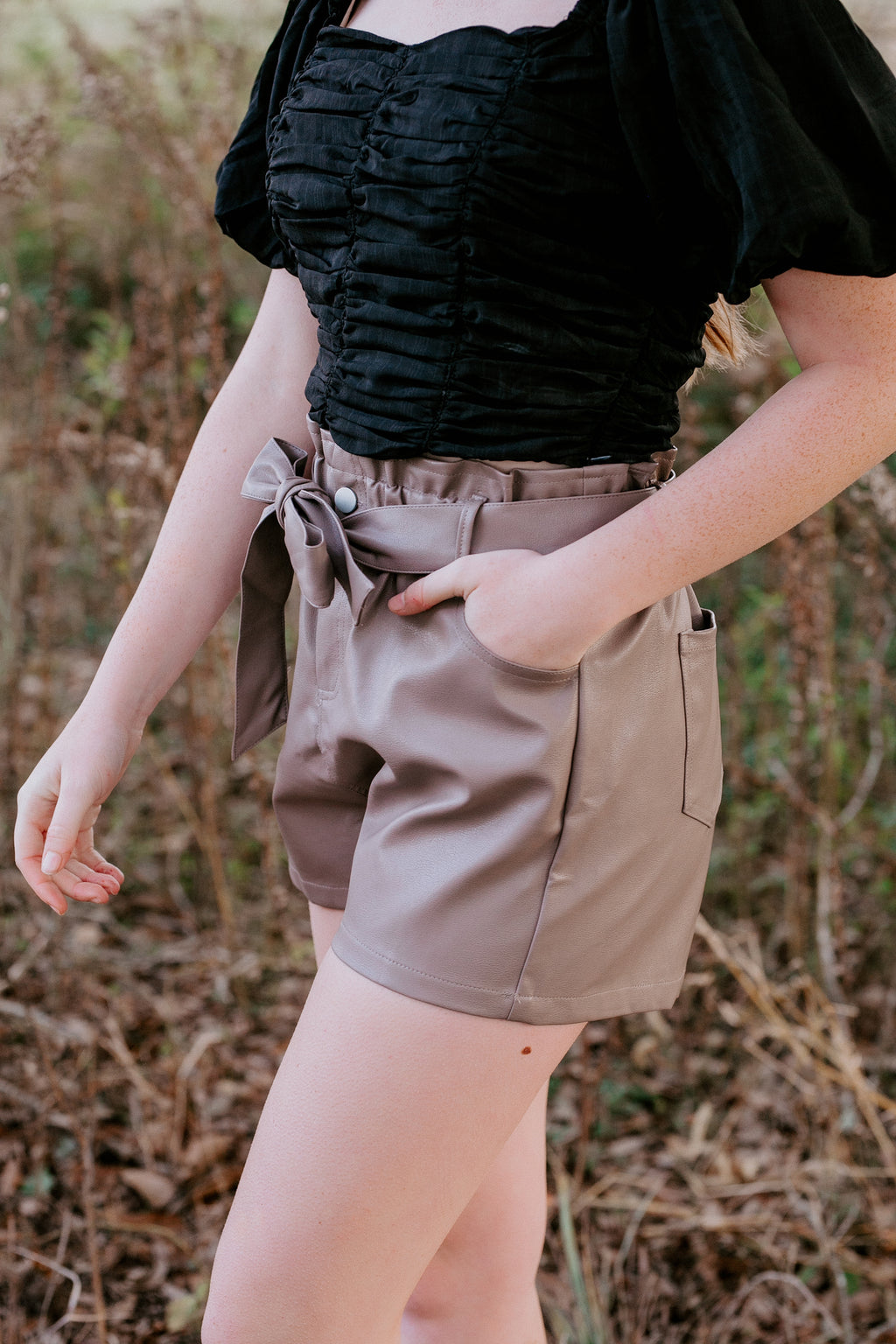 faux leather shorts with elastic waist
