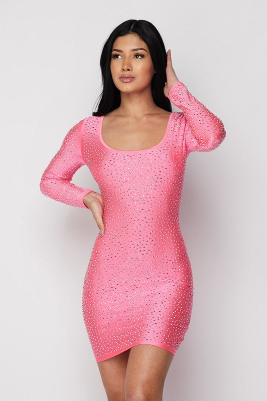 fuchsia cocktail dress with sleeves