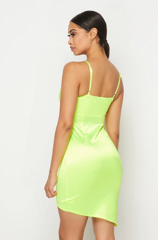 neon green silk dress