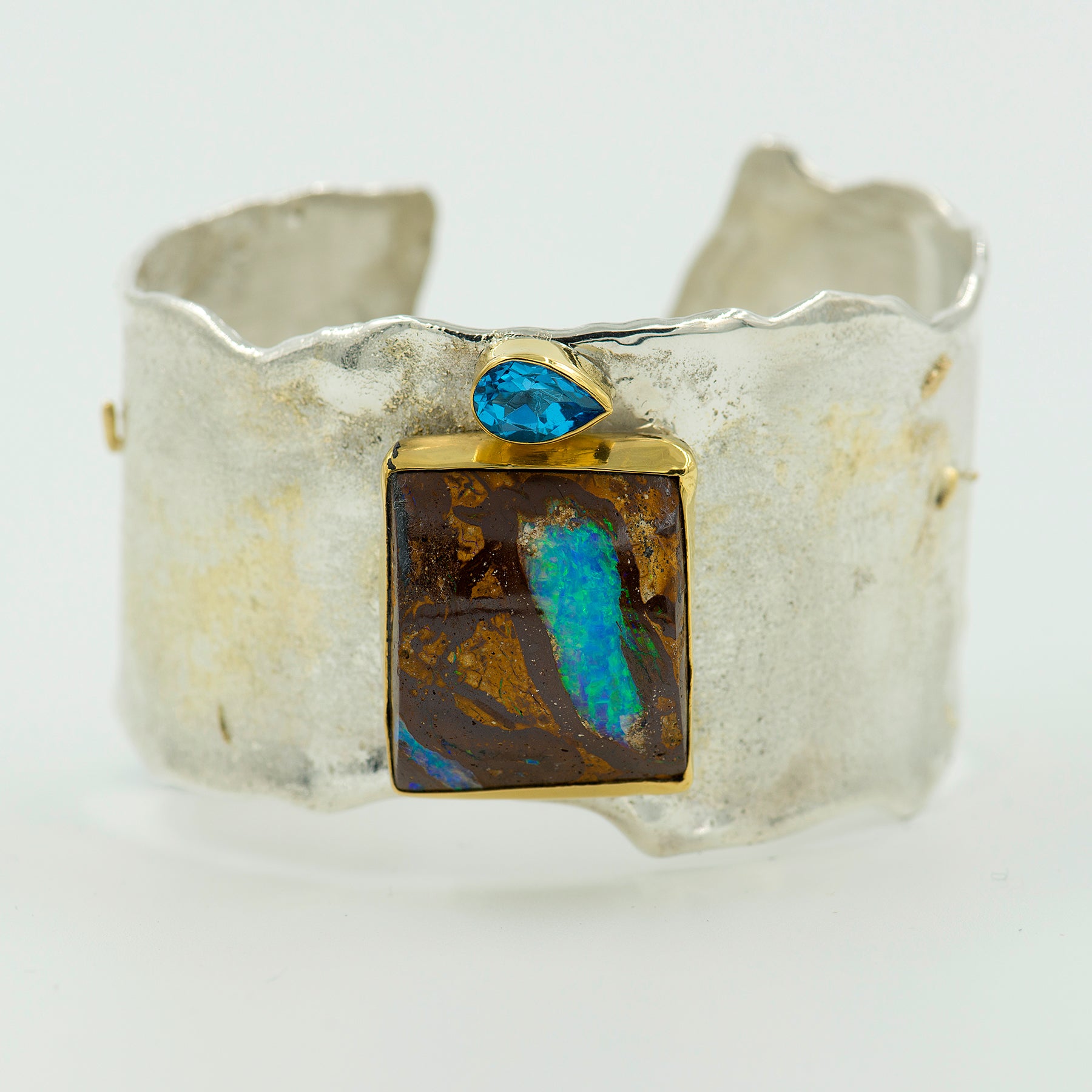 Boulder Opal Cuff Bracelet in Silver and Gold