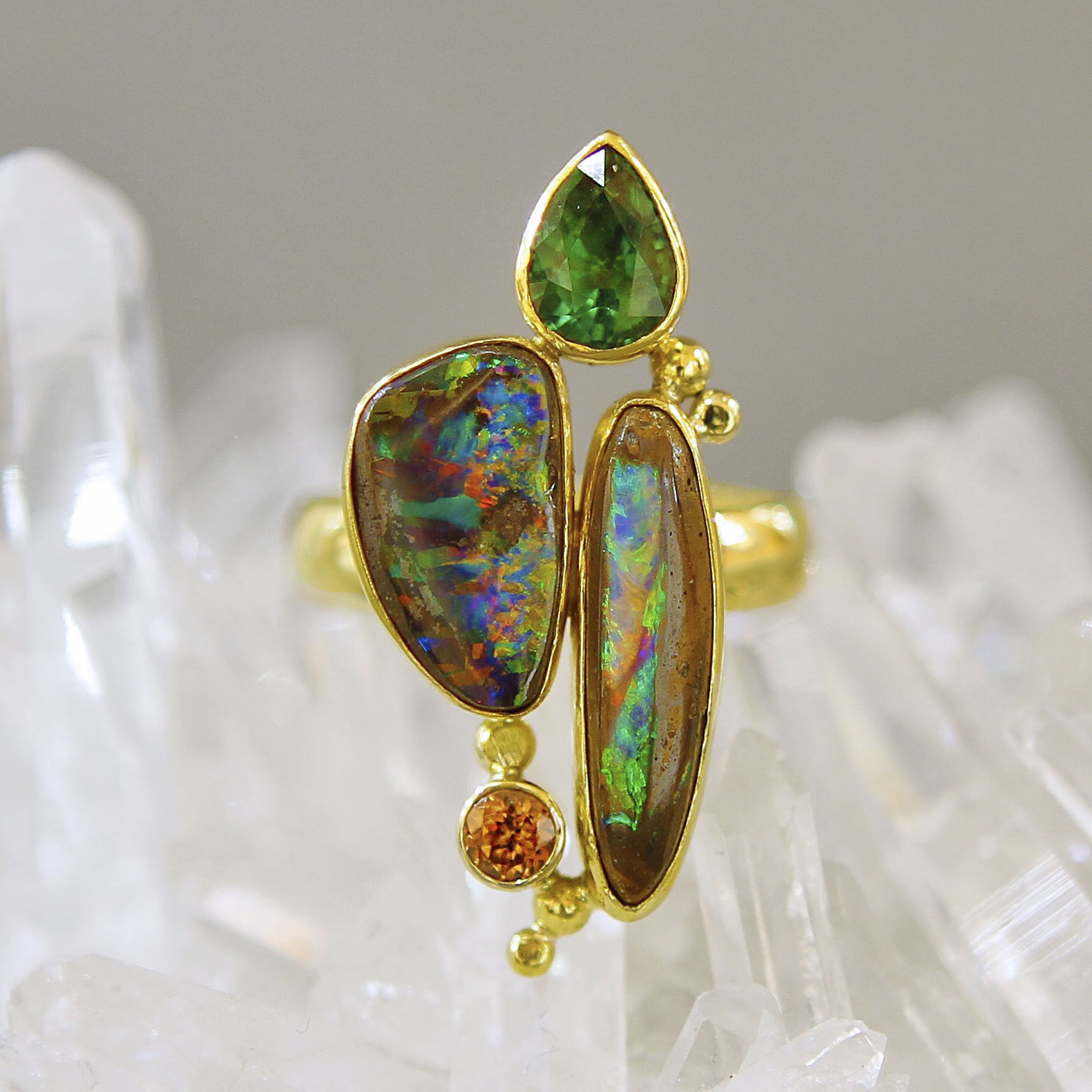 Boulder Opal and Tsavorite Ring - The Kalled Gallery