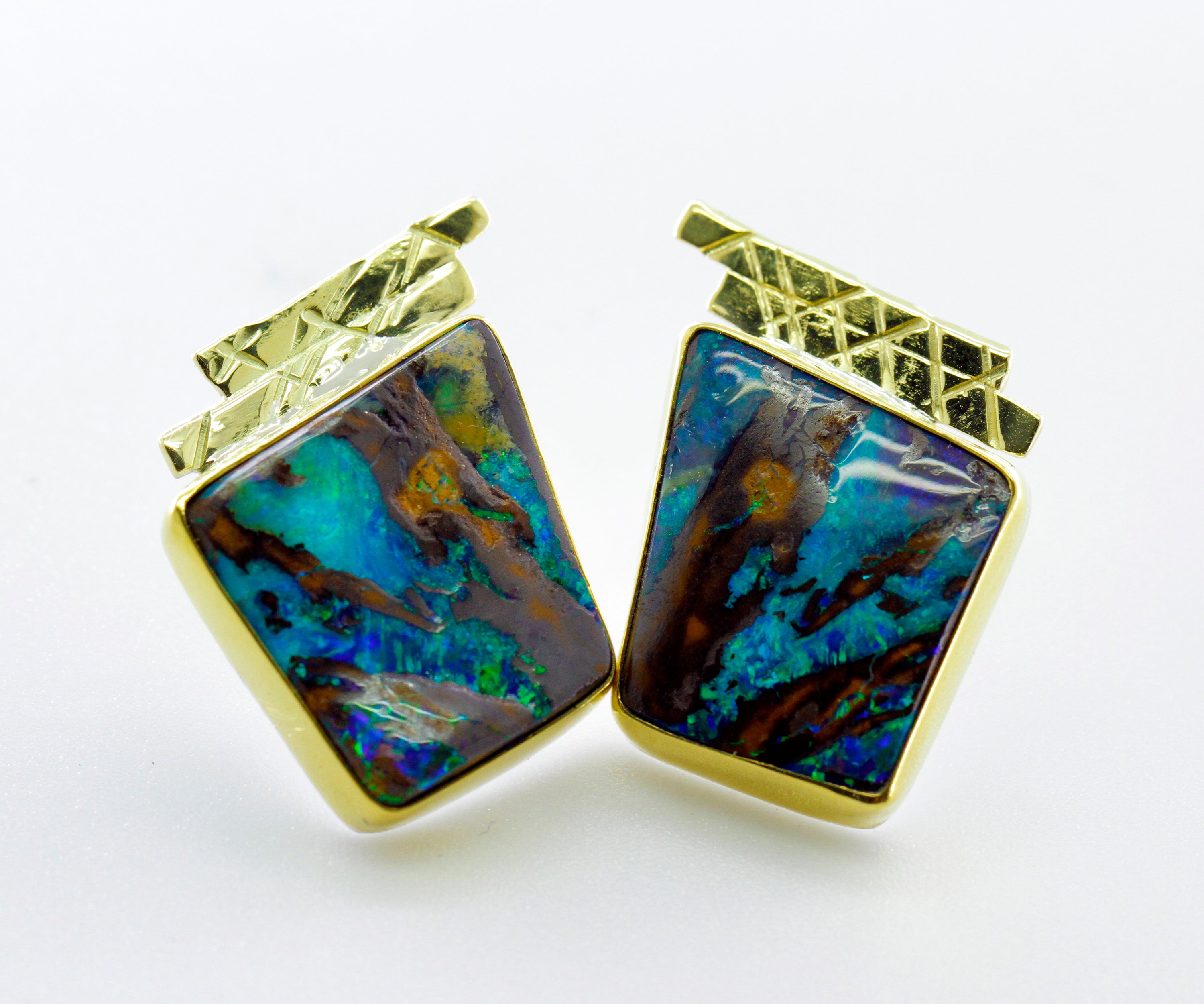 Boulder Opal Matrix Earrings 22k 18k gold