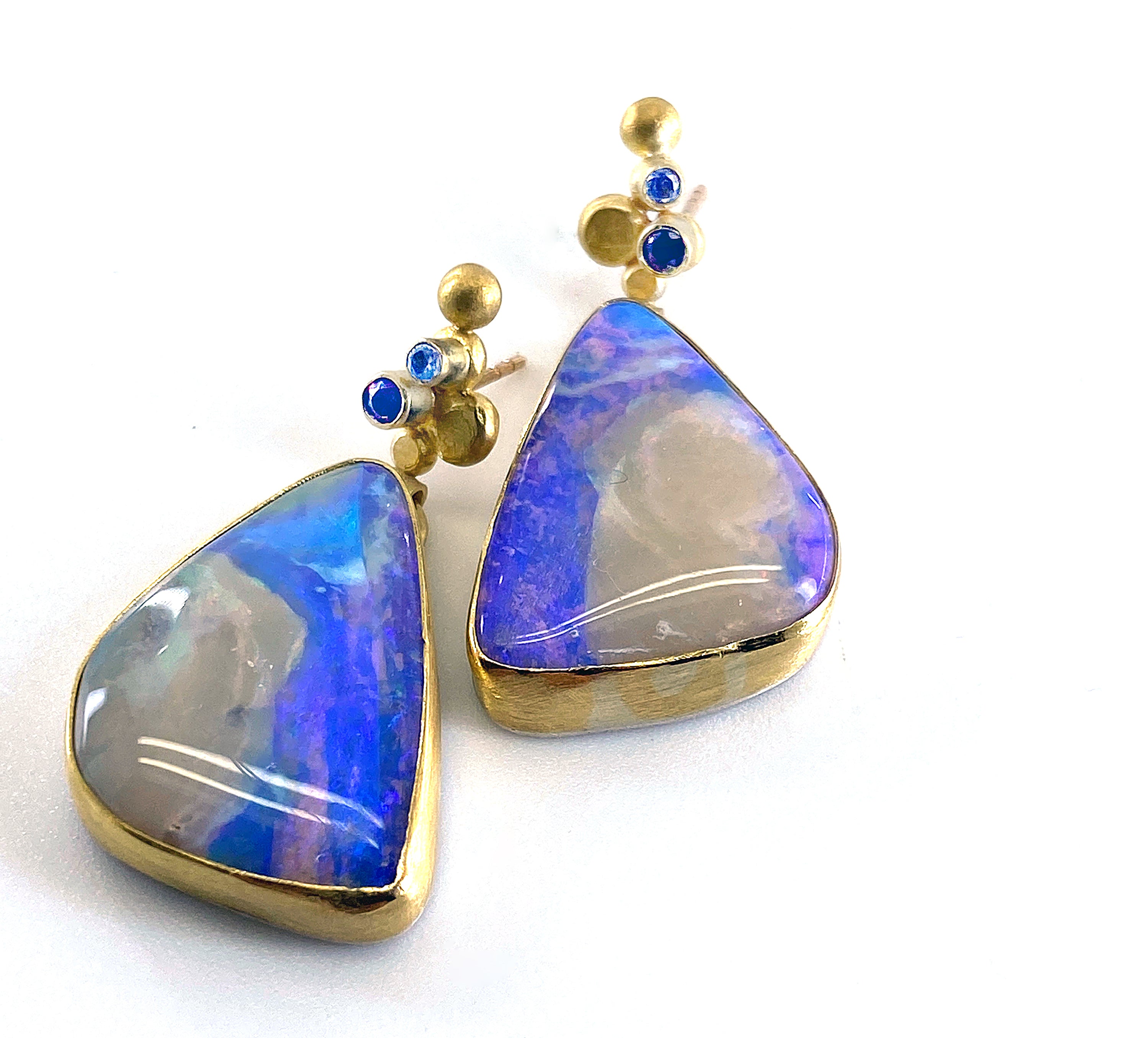 Boulder Opal Earrings Sapphire 22k Gold 18k Gold