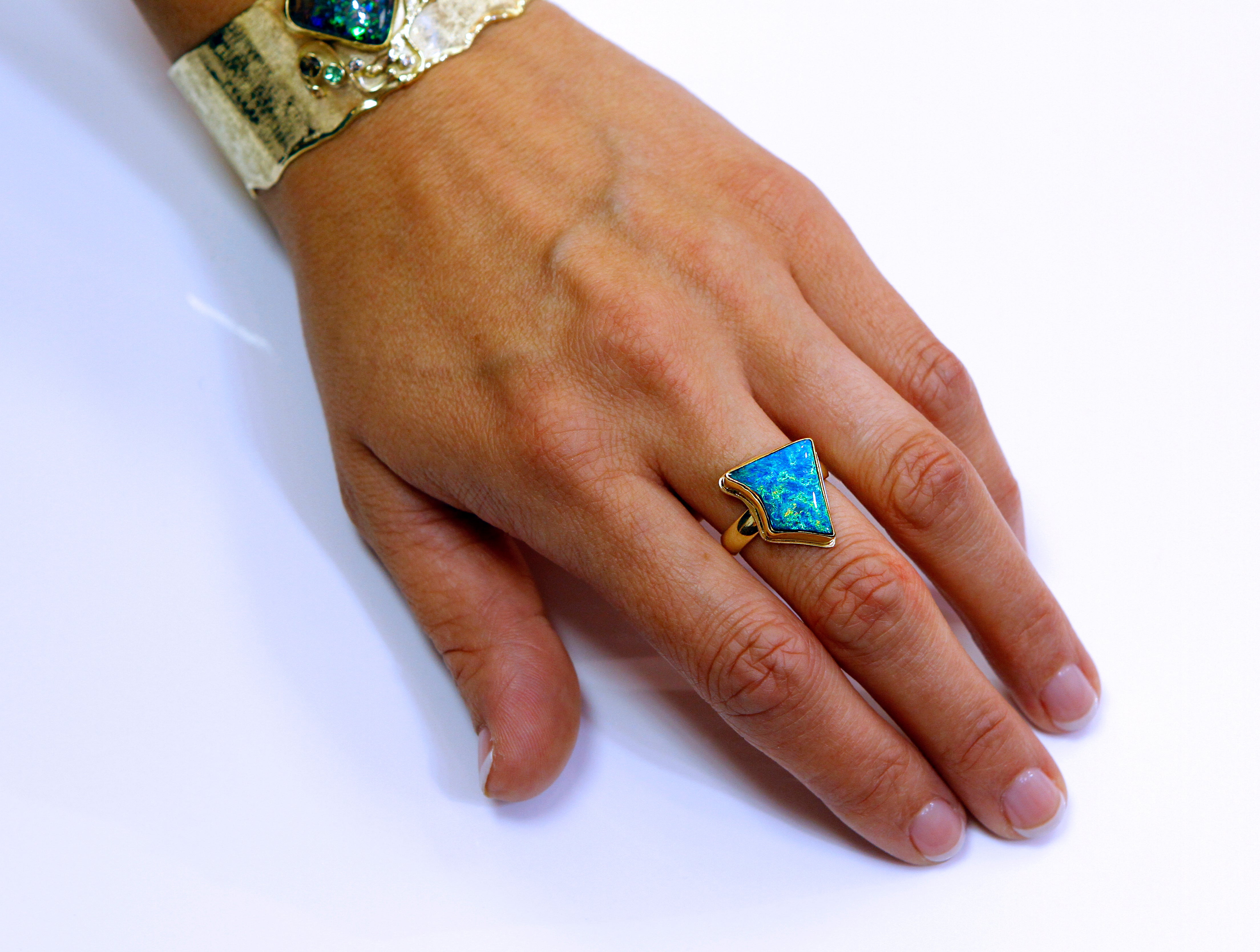 Boulder Opal Ring in 22k and 18k Gold