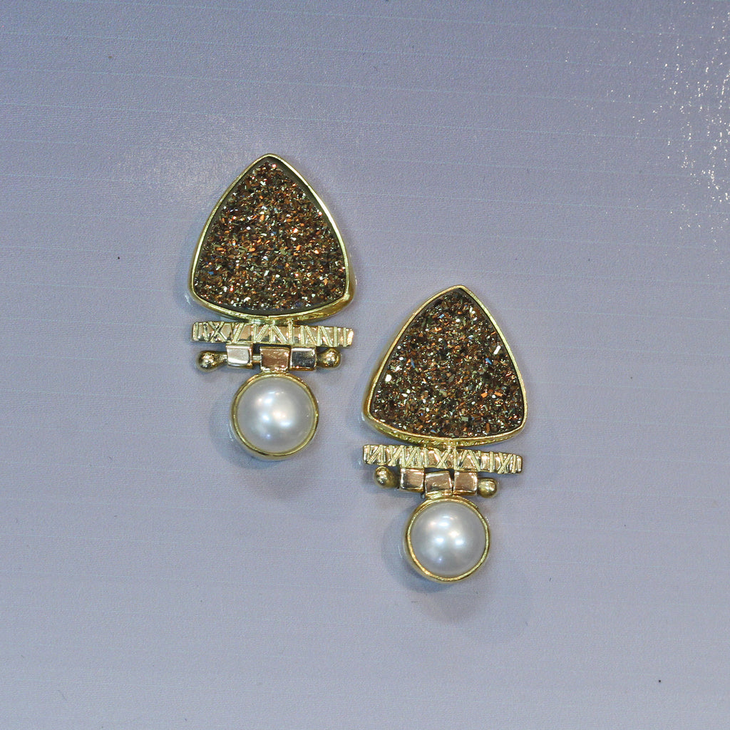 Moonbeam Drusy Earrings with Pearl – The Kalled Gallery