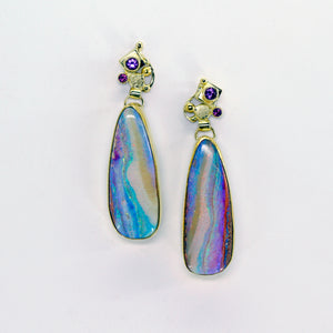 Teardrop Stained Glass Earrings - Clear Iridescent