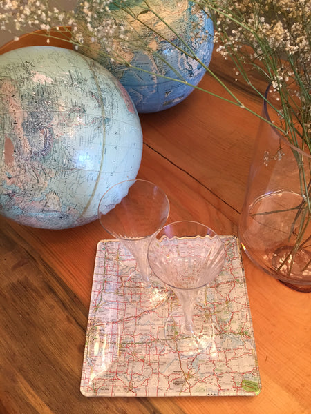 diy glass platter with map