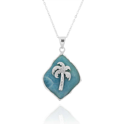 Pendant-Larimar Palm Tree Pendant Necklace-Coastal Passion