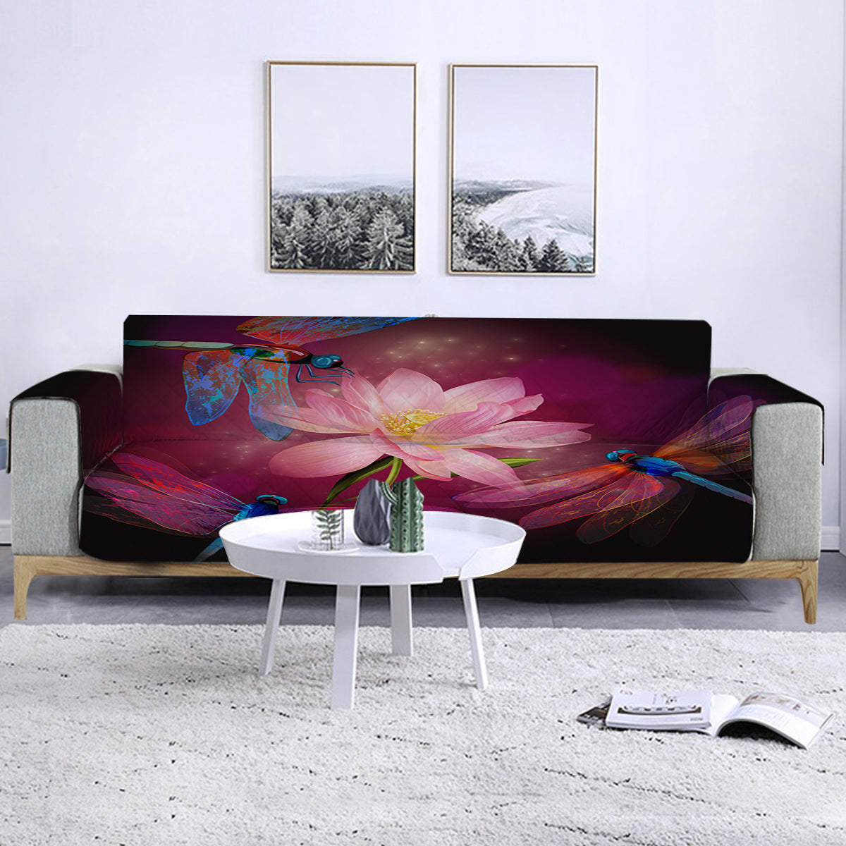 Couch Cover Dragonflies Lotus By Coastal Passion