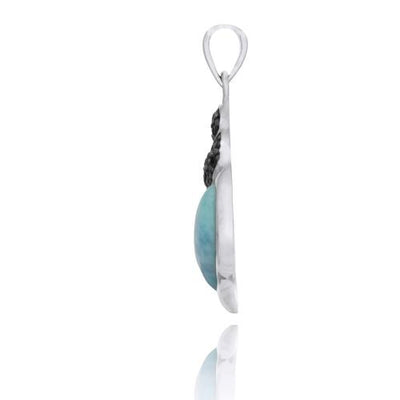 Pendant-Seashell Pendant Necklace with Larimar and Black Spinel-Coastal Passion