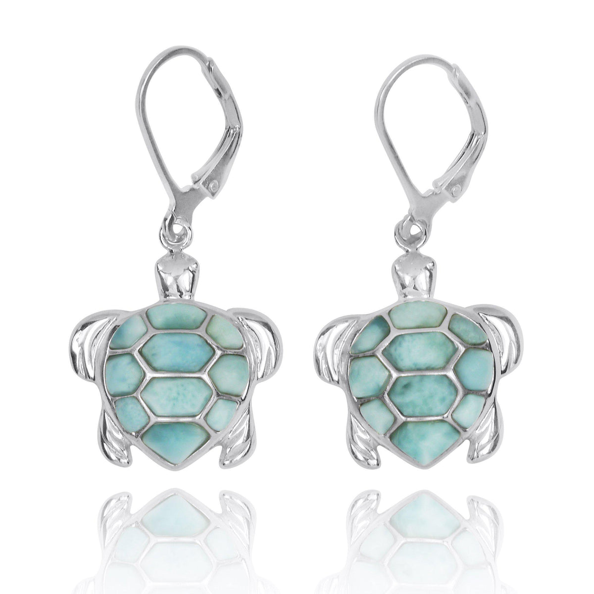 Sea Turtle Earrings with Larimar - Coastal Passion