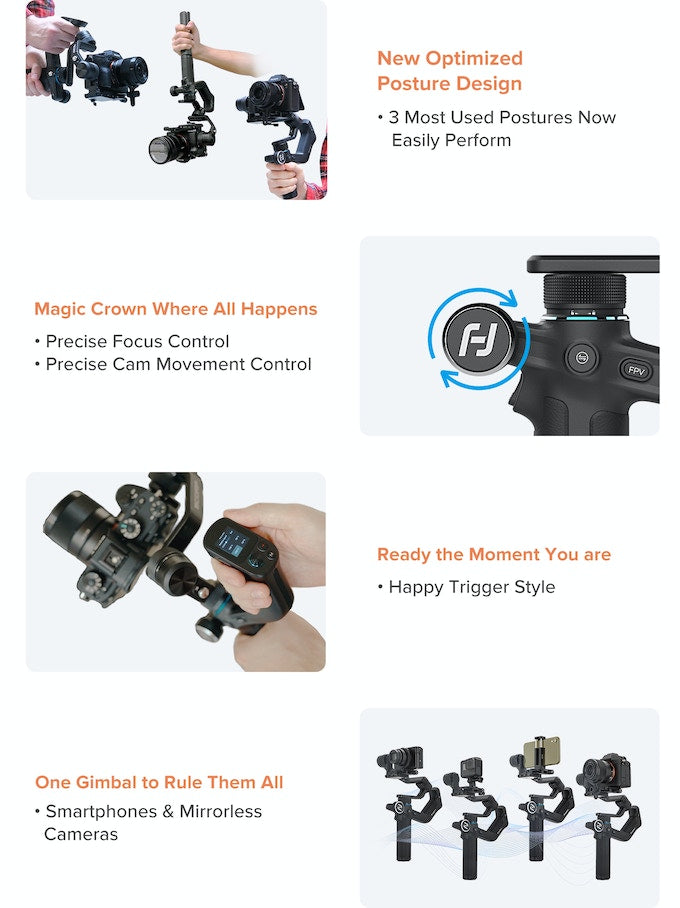 SCORP MINI 3 Axis Gimbal Stabilizer Handheld Anti-shake Camera Stabilizer 2500mAh Rechargeable Camera Gimbal