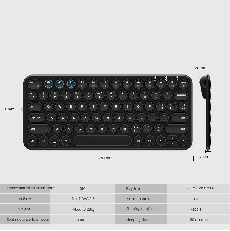 BOW HB098S Multi-device Portable Wireless Keyboard Black