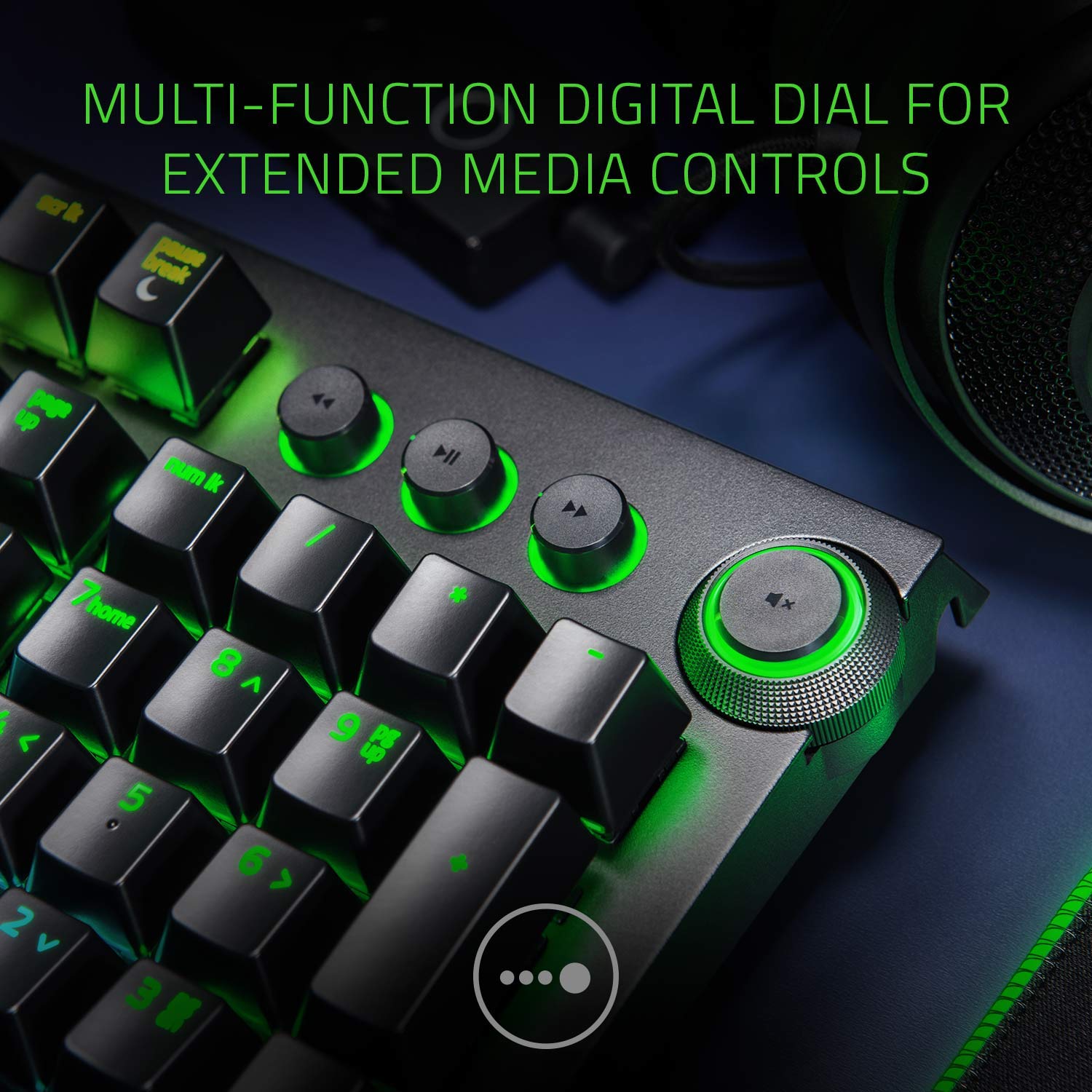 Razer BlackWidow Elite: Esports Gaming Keyboard - Multi-Function Digital Dial with Dedicated Media Controls - Ergonomic Wrist Rest - Razer Green Mechanical Switches (Tactile and Clicky)