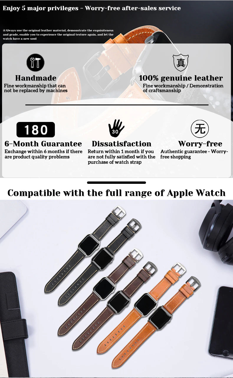 Furper APL4066 Premium Genuine Leather Apple Watch Straps Replacement For 44MM 40MM 42MM 38MM All Series