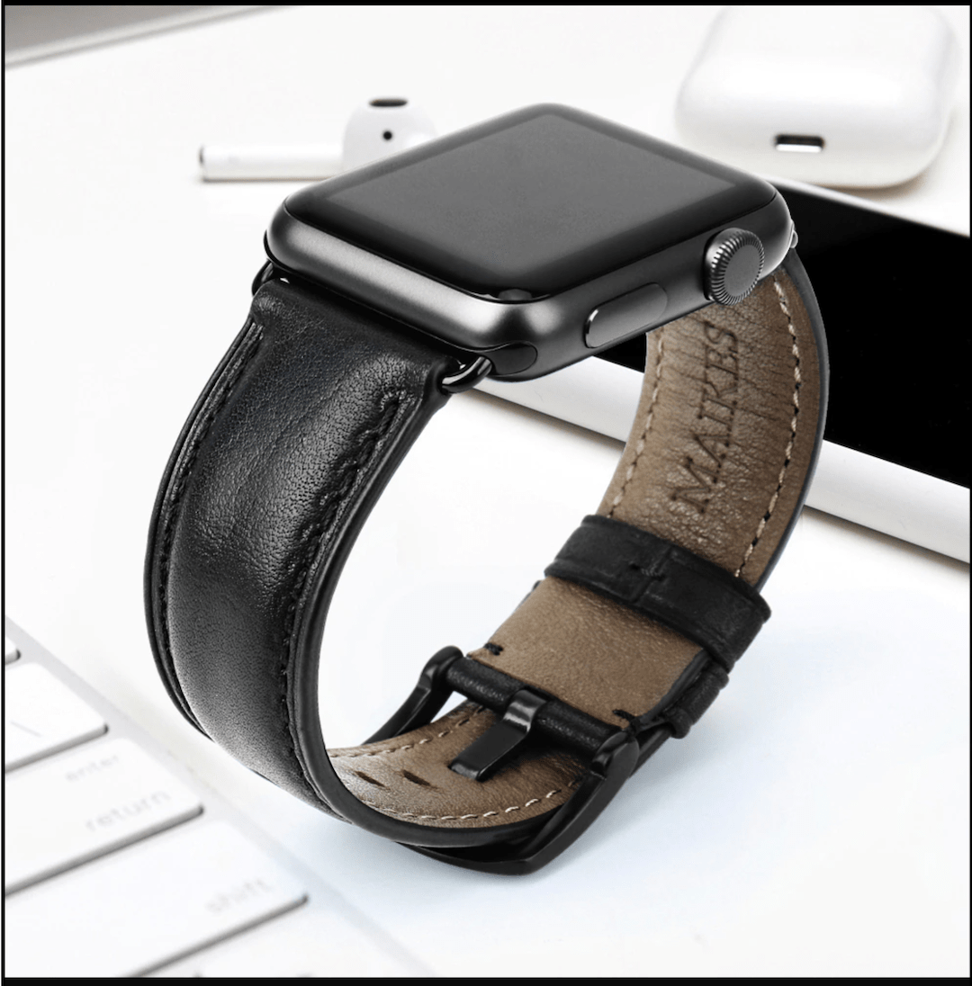 Genuine black original leather apple watch premium high quality straps in india