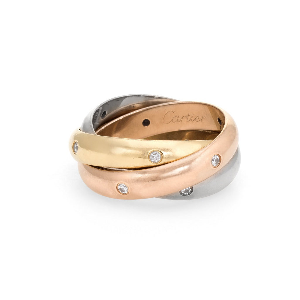 cartier tri color trinity ring with diamonds