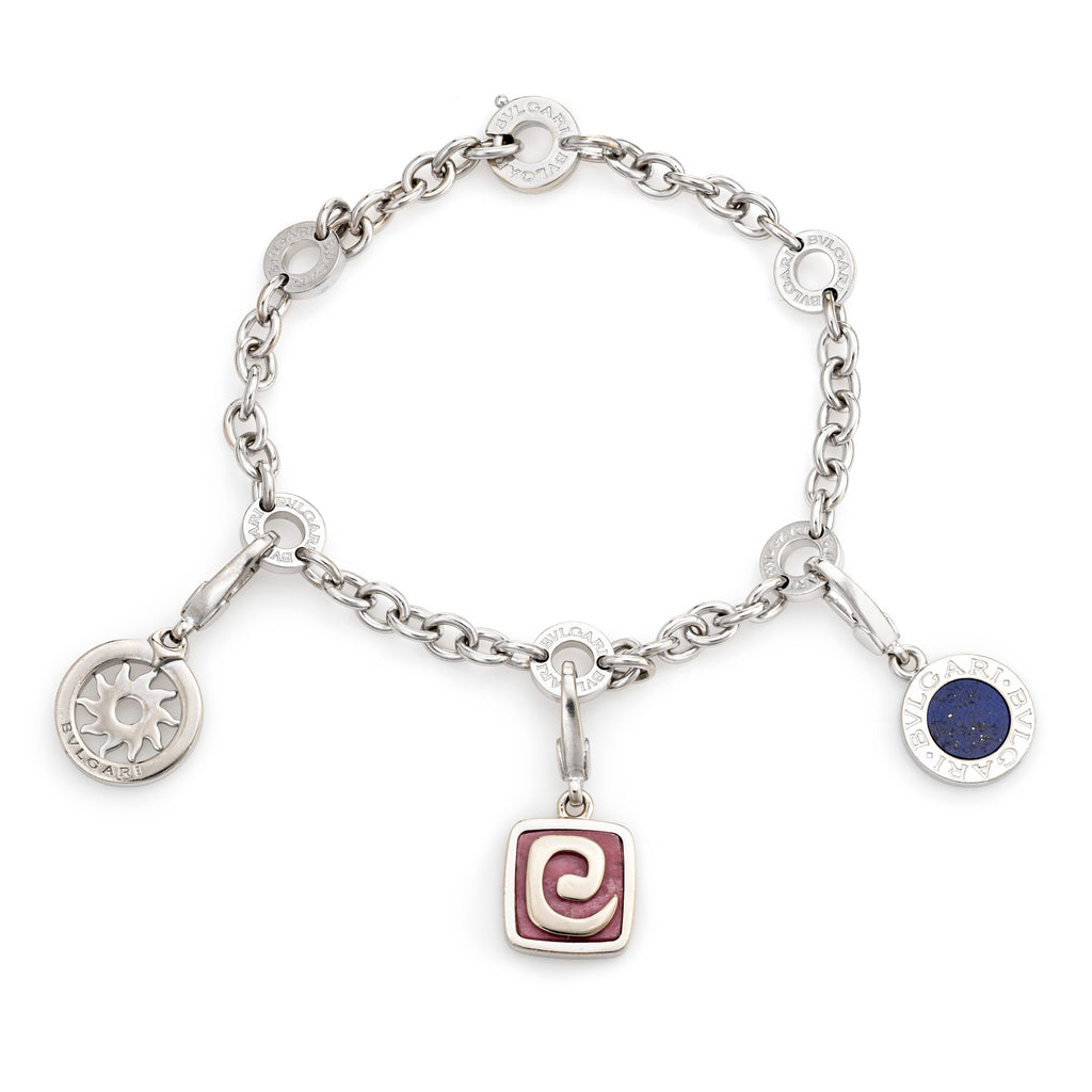 Bulgari 3 Charm Bracelet Estate 18k White Gold Sun Lapis Bvlgari Signe –  Sophie Jane