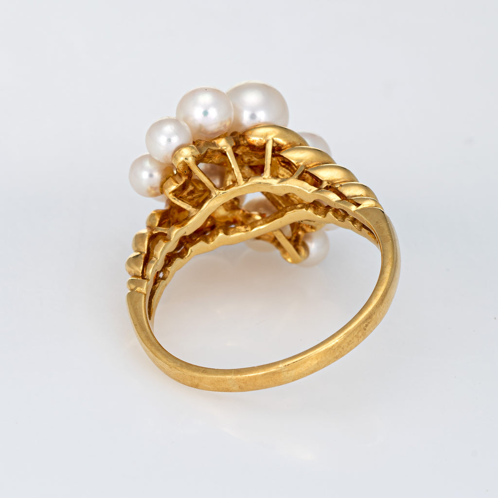 Mikimoto Cultured Pearl Diamond Ring Vintage 18k Yellow Gold Graduated ...