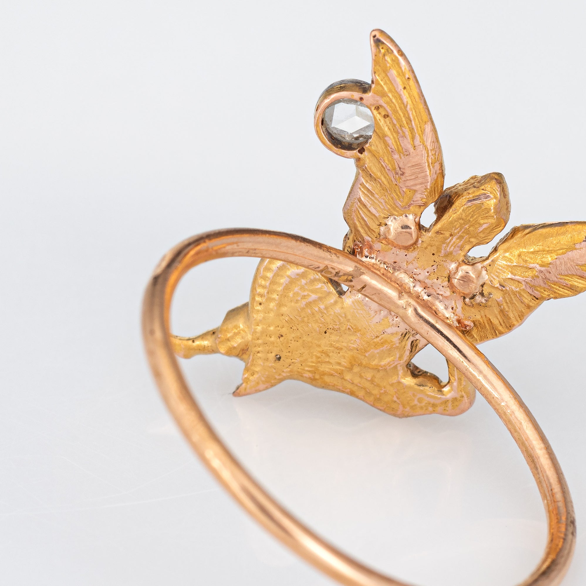 Antique Art Nouveau Winged Angel Ring Diamond Fairy 18k Yellow Gold Co ...