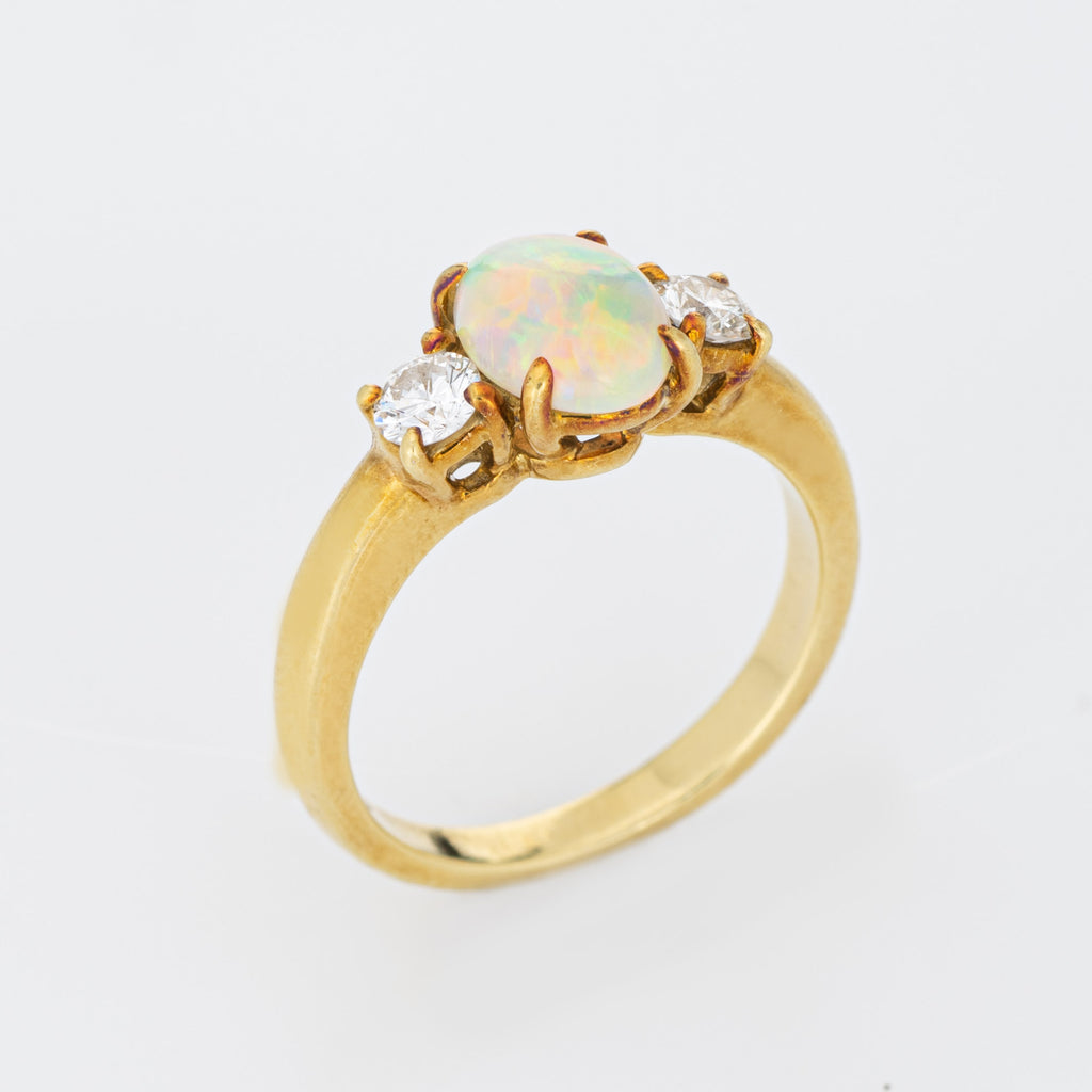 Vintage Tiffany & Co Opal Diamond Ring Sz 5.5 Estate Fine Signed Jewel ...