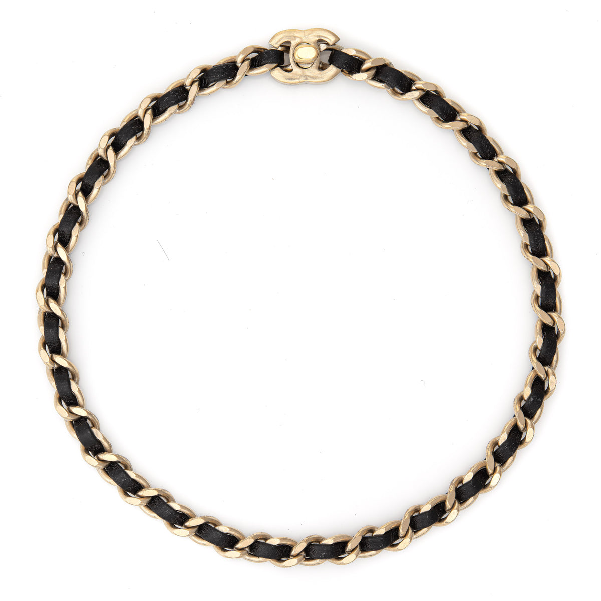 Chanel Gold Metal and Black Lambskin Woven Chain Choker Necklace, 1984-1992, Fashion | Choker, Vintage Jewelry (Very Good)
