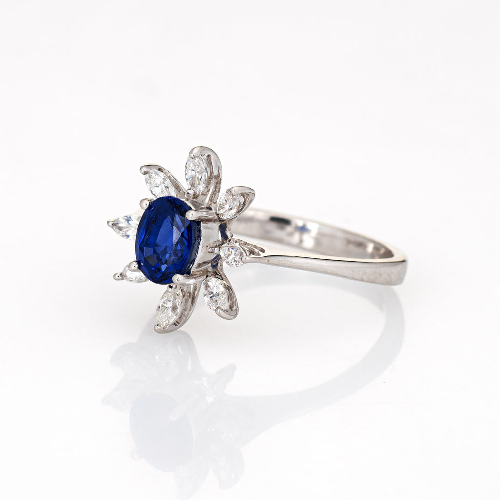 1ct Royal Blue Sapphire Diamond Ring Estate 18k White Gold Gemstone En ...