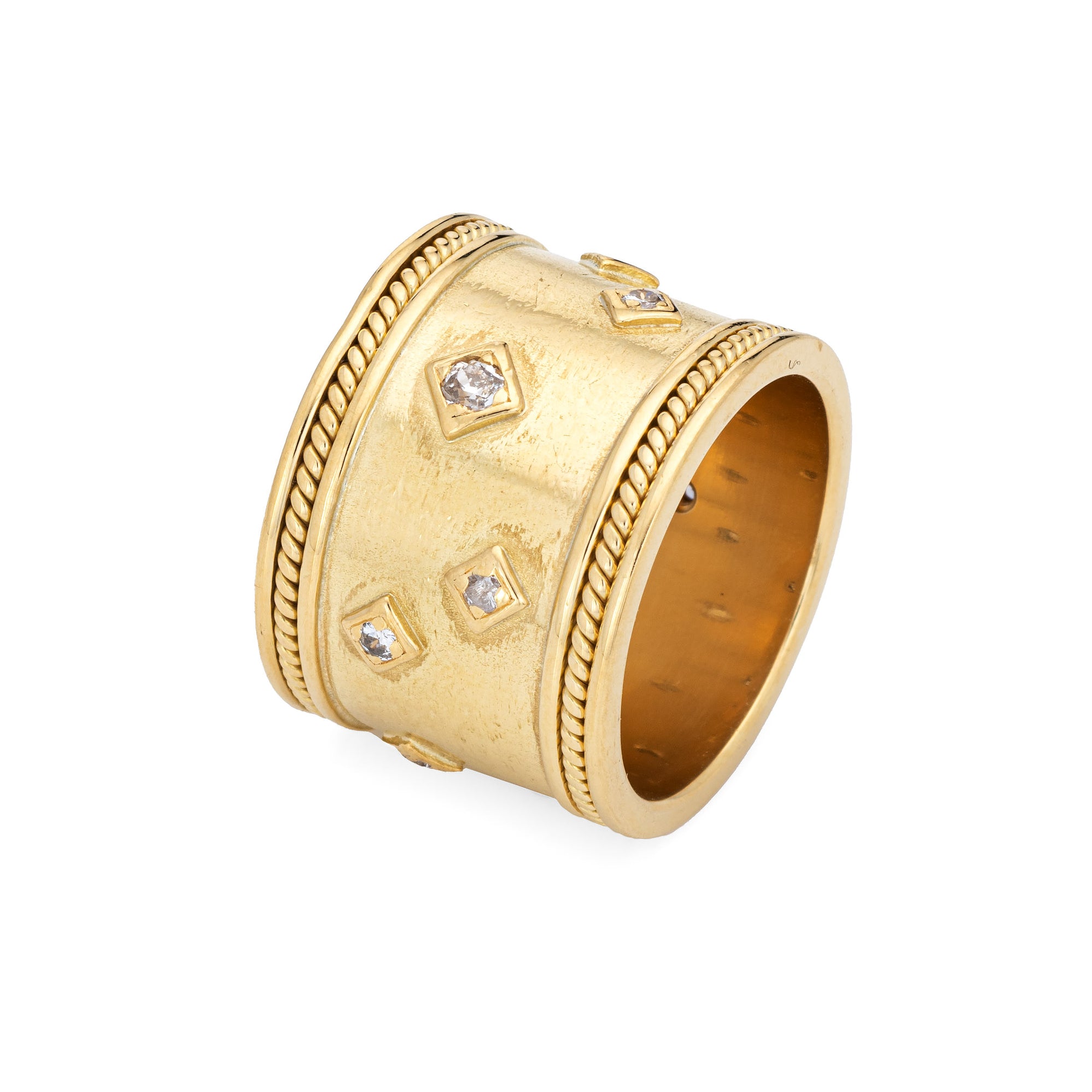 16mm Wide Band Cigar Ring 18k Yellow Gold Sz 5.75 Diamond Vintage Fine ...