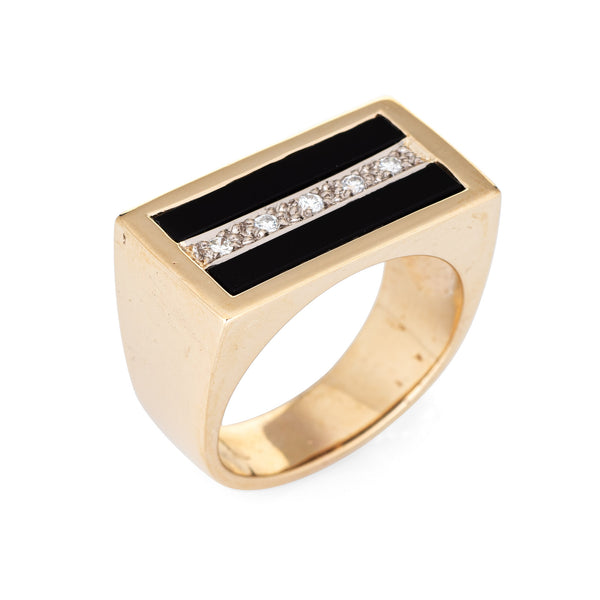 9ct Yellow Gold Diamond Set & Onyx Square Mens Ring – Zamels