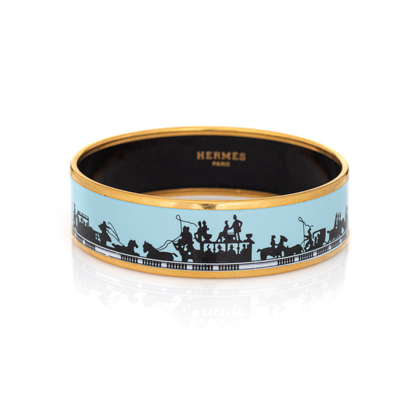 Hermes Wide Enamel Bangle (Pink Prancing Horse Motif)