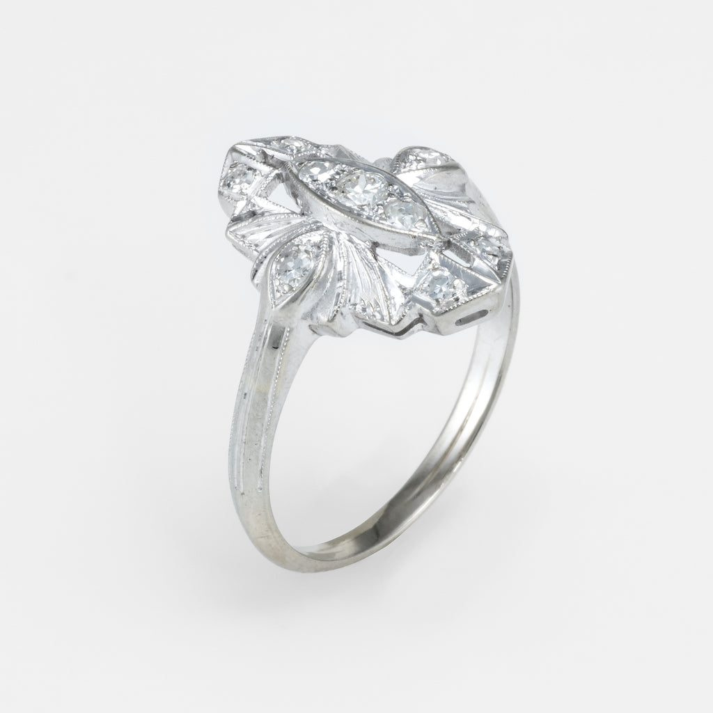 Antique Deco Diamond Cocktail Ring Vintage 18k White Gold – Sophie Jane