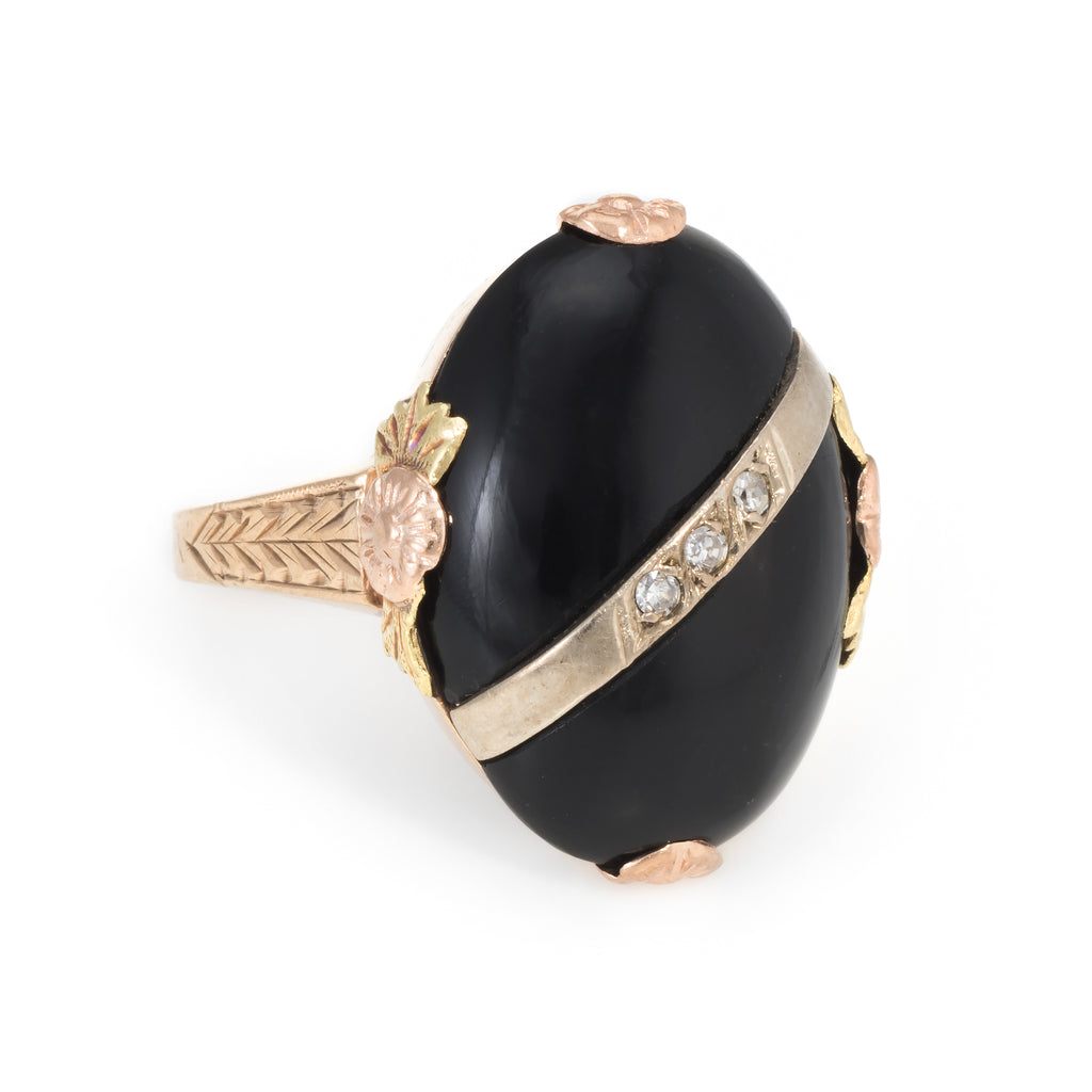 Vintage Art Deco Onyx Diamond Ring Two Tone 10k Gold Cocktail Fine Jew Sophie Jane