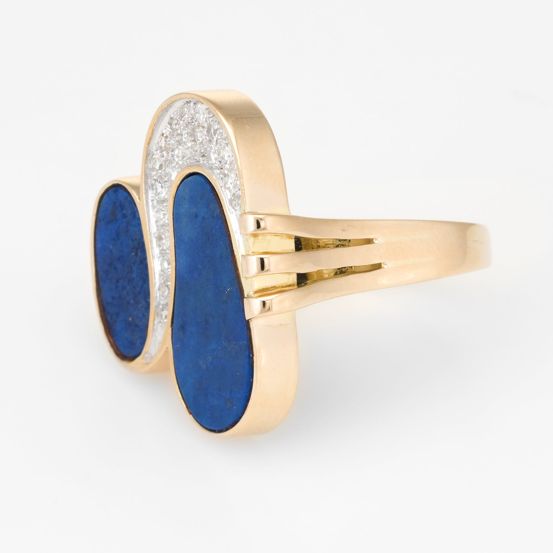 70s Lapis Lazuli Diamond Cocktail Ring Vintage 14k Yellow Gold Estate ...