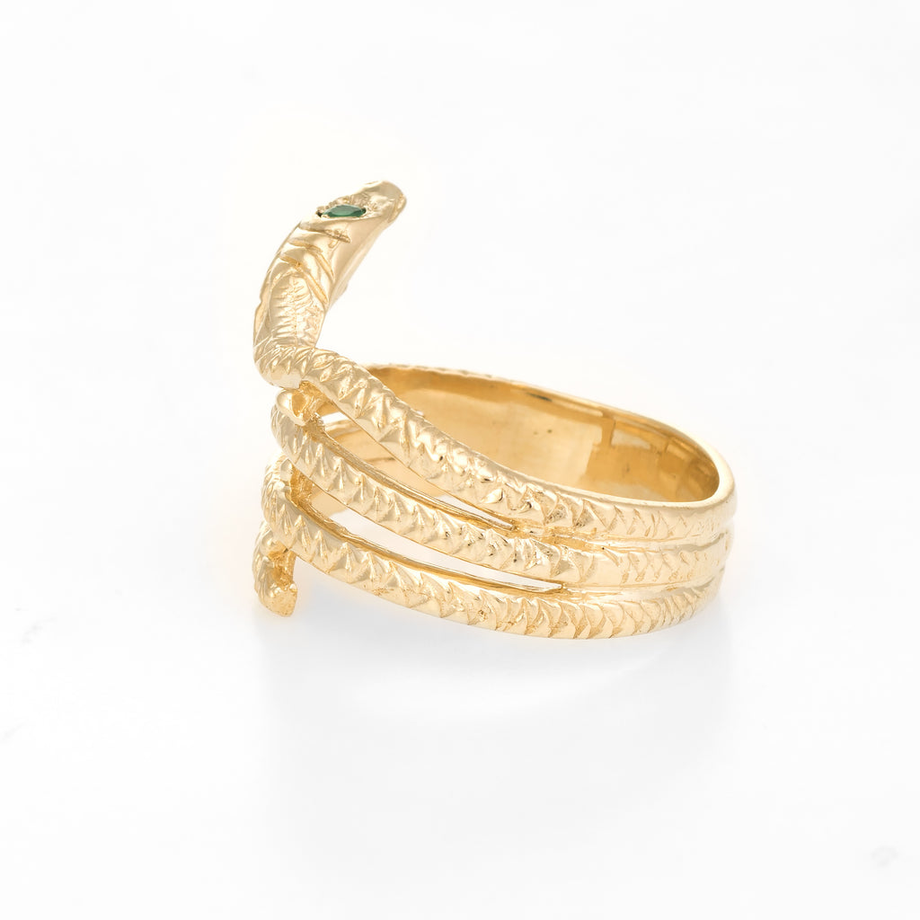 Vintage Snake Ring 14k Yellow Gold Emerald Eyes Alternative Wedding Ba ...