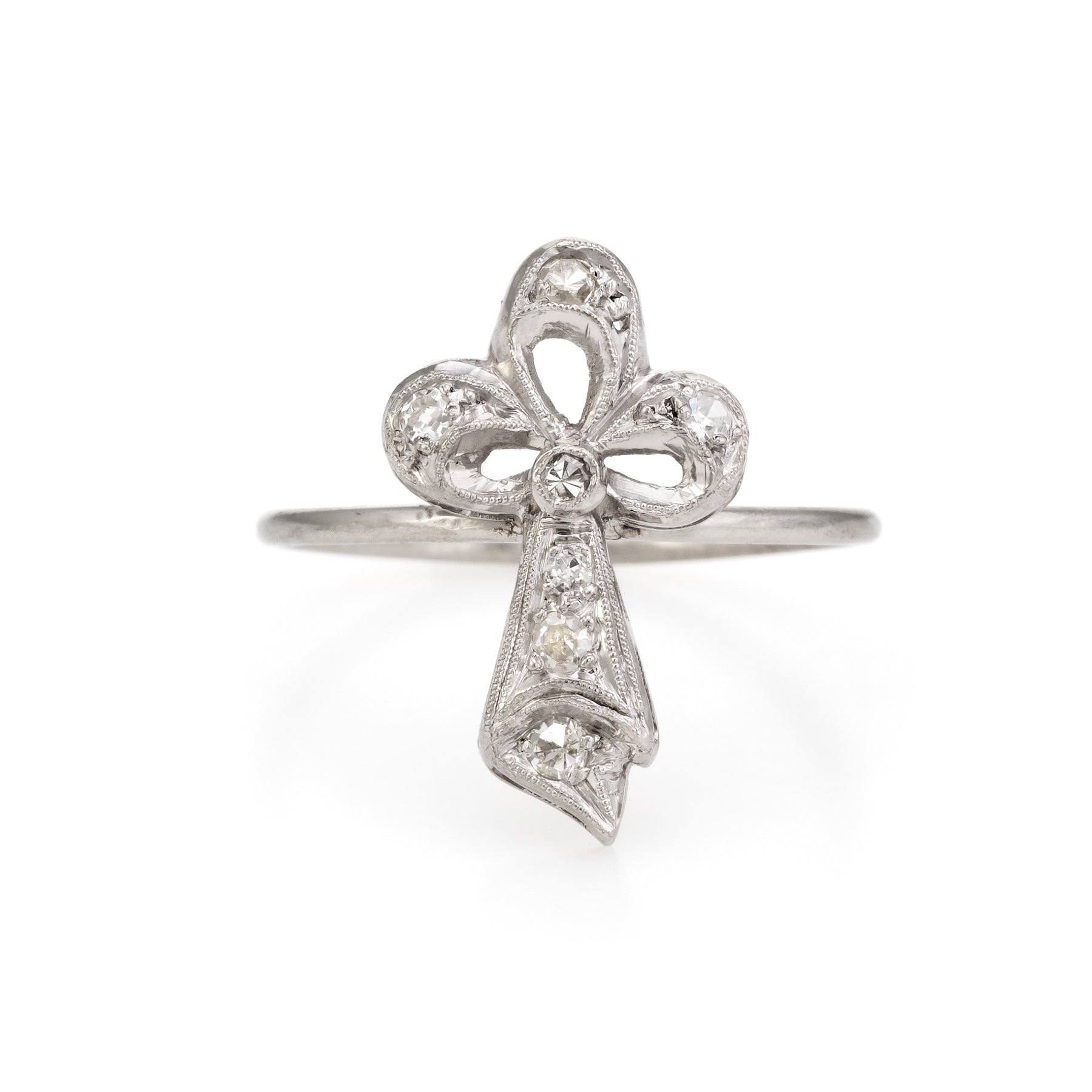 Antique Clover Conversion Ring Art Deco Diamond 14k White Gold