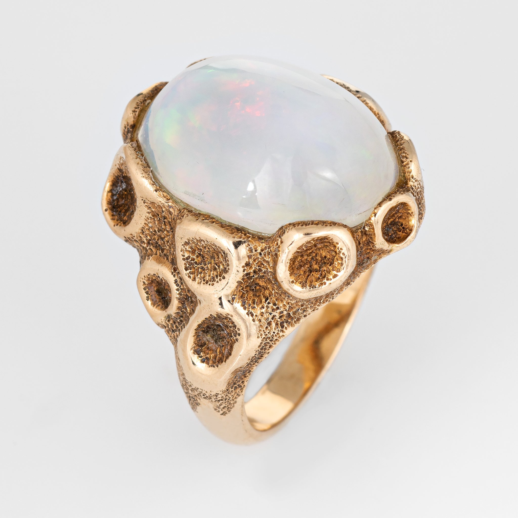 Vintage Large Fiery Opal Ring 1970s 14k Yellow Gold Sz 6.5 Estate Fine ...