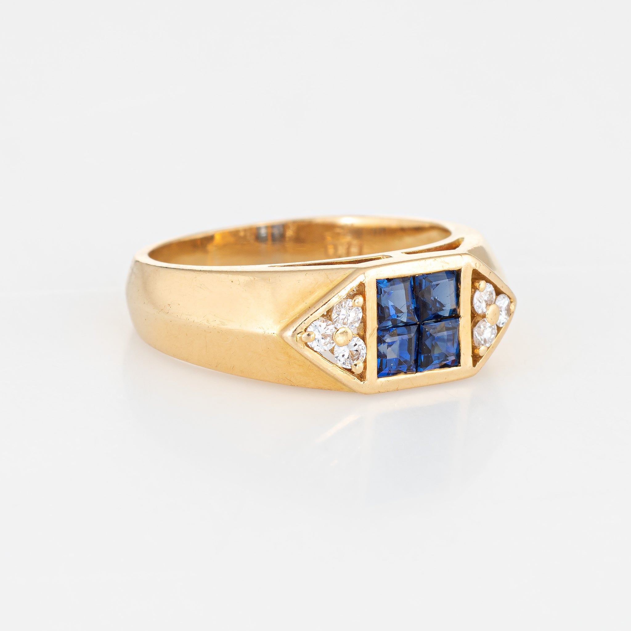 Sapphire Diamond Band Vintage 18k Yellow Gold Pinky Ring Estate Fine J ...