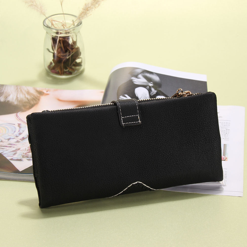 Matte PU LeathWomen WalletZippMoney Bag Cell phone Card HoldLong