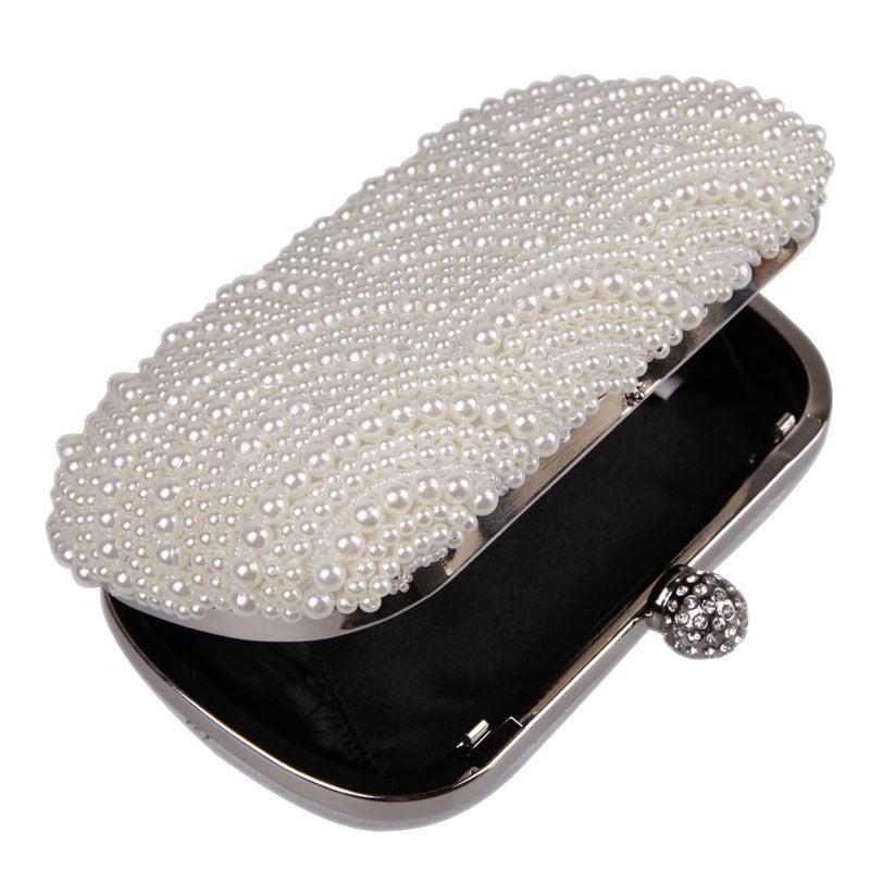 Oval Shaped Pearl Beaded White Clutch Handmade Box Clutch Bag White Handbag 16.00*10.00*4.00cm Purse