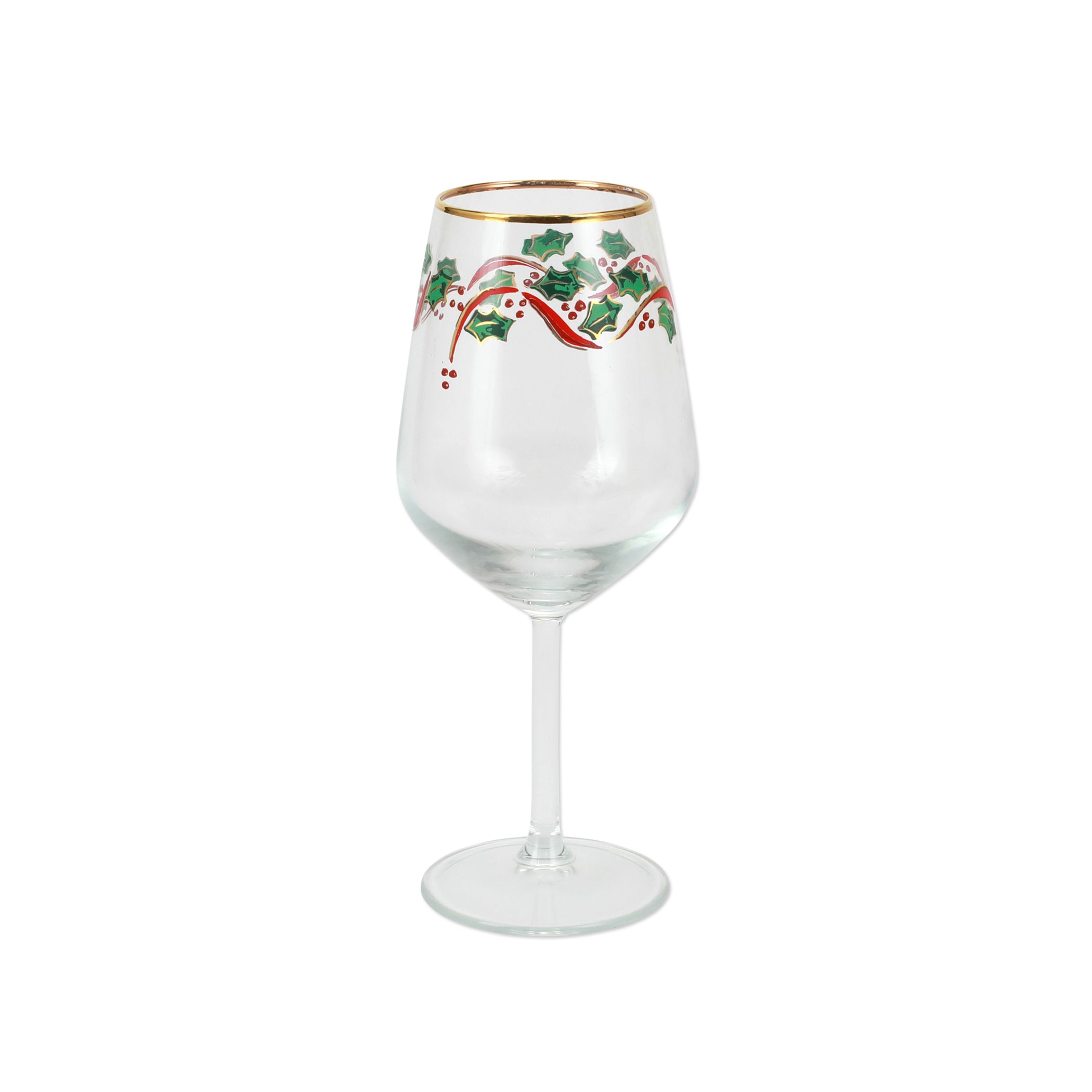 Christmas Wine Glasses - Set of 2 Stemless - Hand Painted - Holly