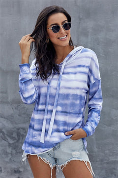 Sky Blue Striped Tie Dye Hoodie