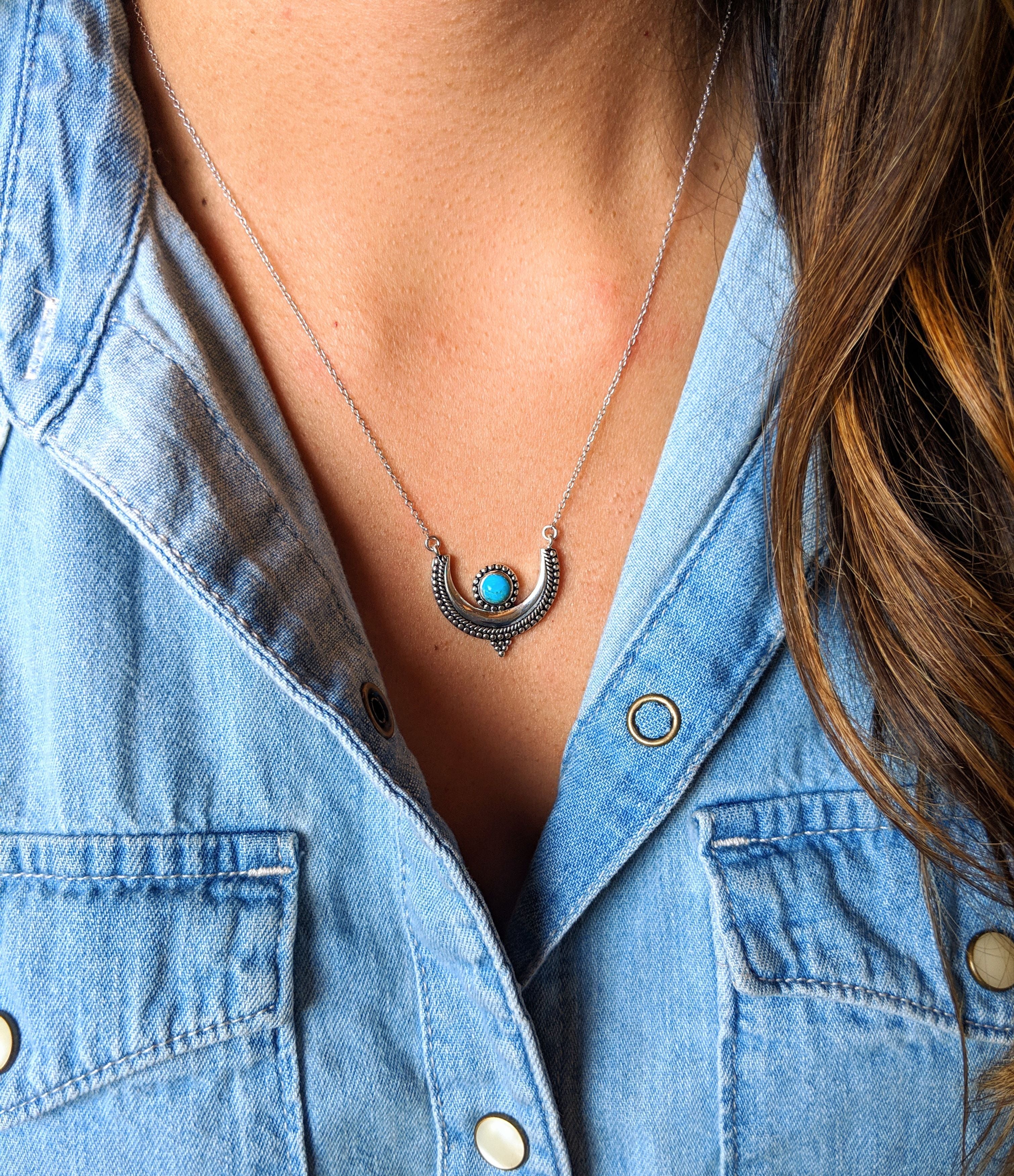 Yoko Turquoise Crescent Moon Necklace
