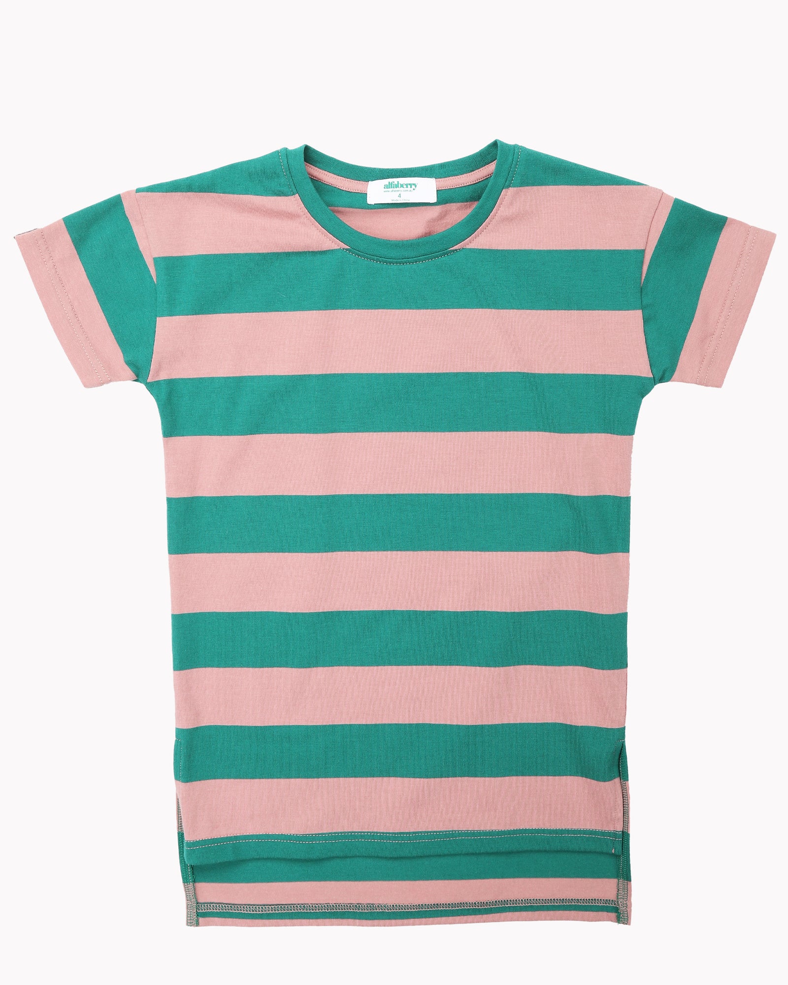Wide Stripes T-Shirt Dress In Green and Salmon (NO RETURN) | alfaberry ...